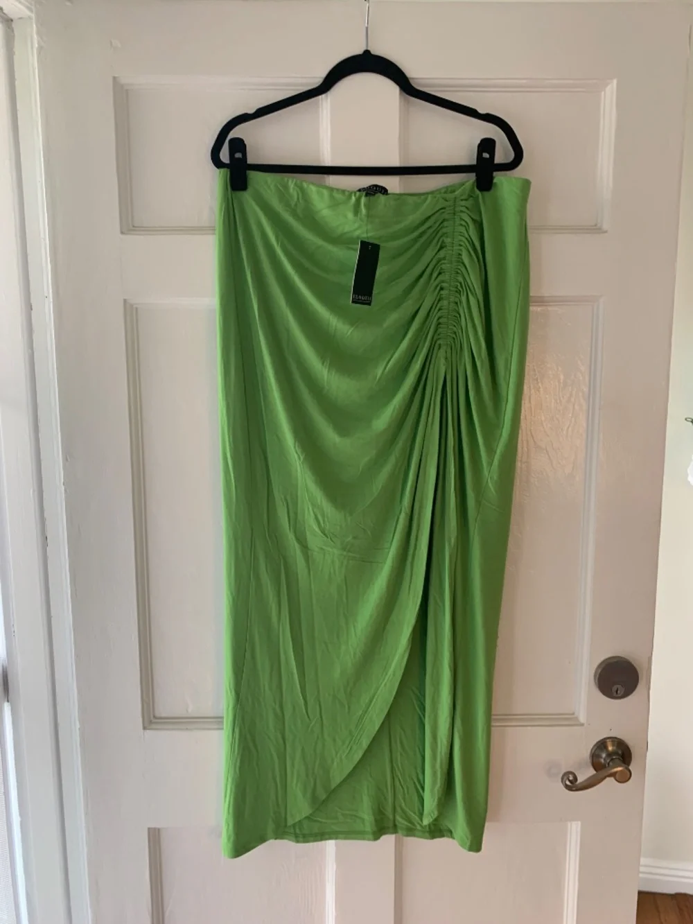 NWT ELOQUII Lime Green Ruched Front-Slit Stretch Maxi Skirt 16